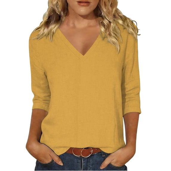 Enjoytime Tops for Women Casual V-Neck 3/4 Sleeve T Shirt 2026 Basic Business Casual Plus Size Clothes