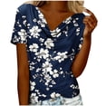 thumbnail image 1 of Enjoytime Tops for Women Floral Printed Pile Collar Short Sleeve Shirts 2026 Spring Summer Business Casual Dressy Work Blouse Navy L, 1 of 6