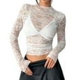 thumbnail image 1 of Enjoytime Tops for Women Solid Color Lace Base Layer Cutout Blouses Trendy Fashion Casual Long Sleeve Shirts White XXL, 1 of 5