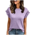 thumbnail image 1 of Enjoytime Tops for Women Trendy Crewneck Ruffle Short Sleeve Shirts Business Casual Work Plus Size Blouse, 1 of 6
