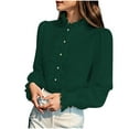 thumbnail image 1 of Enjoytime Tops for Women Trendy Fall Winter Solid Color Round Neck Shirts Business Casual Dressy Womens Button Down Blouse Green XXL, 1 of 2