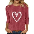 thumbnail image 1 of Enjoytime Tops for Women Trendy Hearts Printing Crew Neck 3/4 Sleeve Shirt Fall Winter Business Casual Blouse Fashion Clothing 2025 Wine XXL, 1 of 5