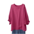 thumbnail image 1 of Enjoytime Tops for Women Trendy Solid Color Round Neck Lantern 3/4 Sleeve Blouses Comfy Loose Casual Plus Size Shirts Hot Pink L, 1 of 2