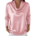 thumbnail image 1 of Enjoytime Tops for Women Trendy Solid Color Swinging Collar Pleated Satin Blouse Dressy Business Casual Long Sleeve Shirts Pink XL, 1 of 5