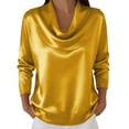thumbnail image 1 of Enjoytime Tops for Women Trendy Solid Color Swinging Collar Pleated Satin Blouse Dressy Business Casual Long Sleeve Shirts Yellow L, 1 of 5