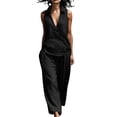 thumbnail image 1 of Enjoytime Travel Outfits for Women Collared V-Neck Sleeveless Beach Vacation 2 Piece Sets Wide Leg Pants Matching Set, 1 of 8