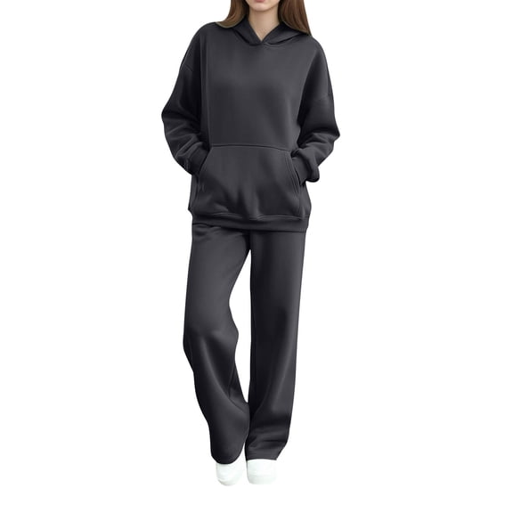 Enjoytime Travel Outfits for Women Solid Color Long Sleeve Hoodies with Pants Two Piece Sets Fashion Casual Matching Set