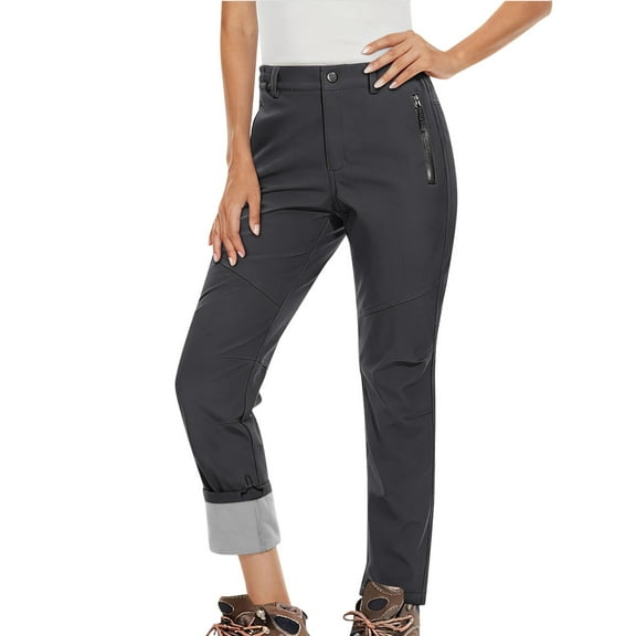 Enjoytime Travel Pants Women Solid Color Elastic Waist Waterproof Trousers Fall Winter Outdoor Hiking Warm Casual Pants Black L