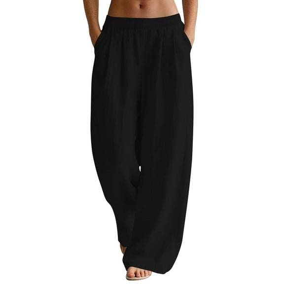 Enjoytime Travel Pants Women Solid Color Elastic Waist Wide Leg Trousers Trendy Casual Womens Plus Size Pants Black XL