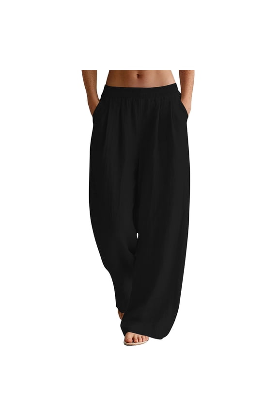 Travel Pants Women Solid Color Elastic Waist Wide Leg Trousers Trendy Casual Womens Plus Size Pants Black XXXL
