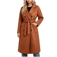 thumbnail image 1 of Enjoytime Trench Coat Women Lapel Double Breasted Long Overcoat with Belt Long Sleeve Trendy Casual Fashion Fall Winter Outerwear, 1 of 7