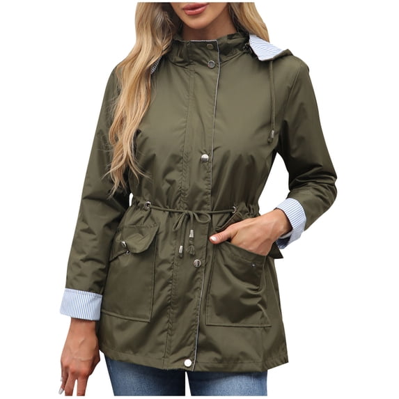 Enjoytime Trench Coat Women Solid Color Long Sleeve Casual Outerwear with Hood Fashion Comfy Winter Jackets Plus Size Clothes Green XXL