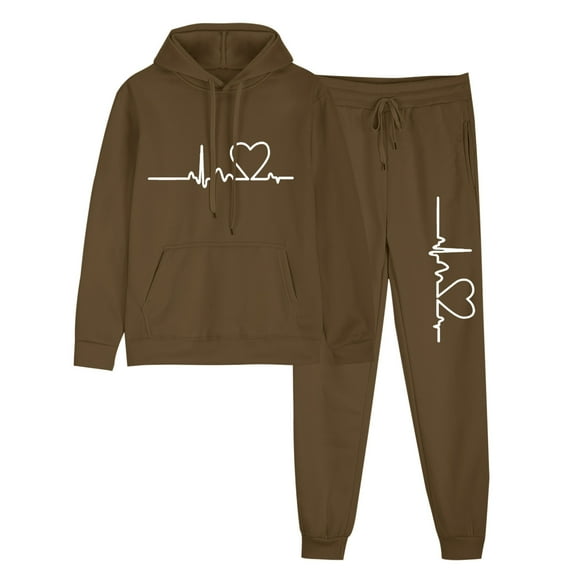 Enjoytime Two Piece Outfits for Women Printed Long Sleeve Hoodies Sweatpants Matching Set Casual Lightweight Tracksuit Fall Winter Plus Size Clothes