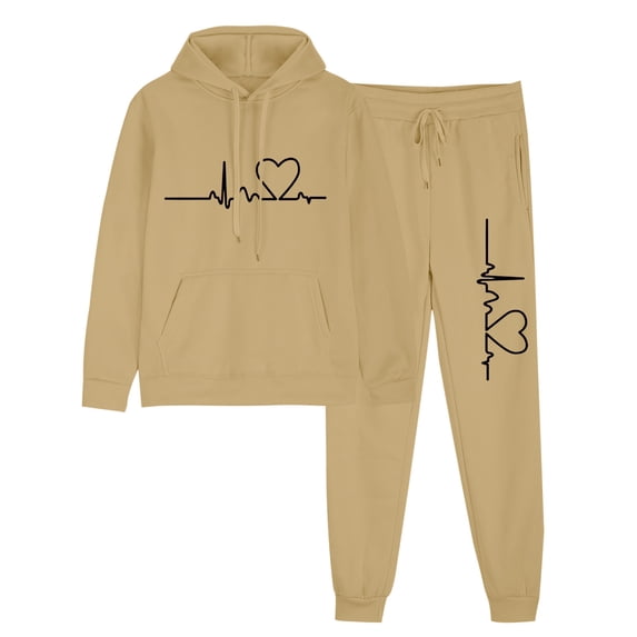 Enjoytime Two Piece Outfits for Women Printed Long Sleeve Hoodies Sweatpants Matching Set Casual Lightweight Tracksuit Fall Winter Plus Size Clothes