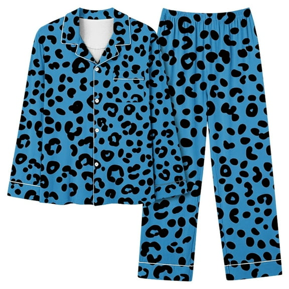 Enjoytime Two Piece Sets for Women Leopard Printed Pajama Sets 2Pcs Pj Sets Button Down Pjs Set Sleepwear Loungewear Lounge Sets