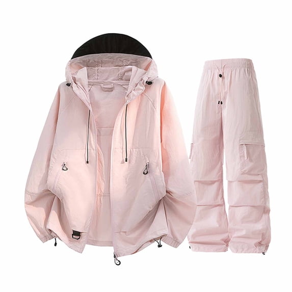 Enjoytime Two Piece Sets for Women Long Sleeve Hooded Zip Up Jacket Cargo Pants Outfits Fall Winter Plus Size Fashion Travel Casual Tracksuit