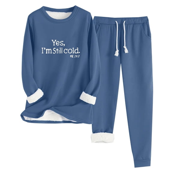 Enjoytime Two Piece Sets for Women Printed Round Neck Long Sleeve Blouses and Pants Comfy Loungewear Fall Winter Warm Fashion Outfits