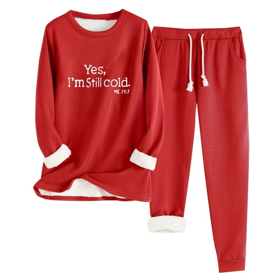 Enjoytime Two Piece Sets for Women Printed Round Neck Long Sleeve Blouses and Pants Comfy Loungewear Fall Winter Warm Fashion Outfits