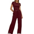 thumbnail image 1 of Enjoytime Two Piece Sets for Women Solid Color Crewneck Short Sleeve Tops Elastic Waist Pants Casual Outfits Fashion Travel Matching Loungewear, 1 of 7