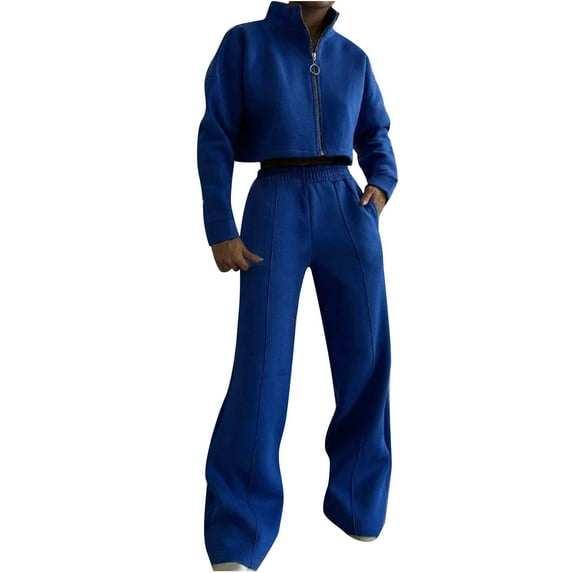 Enjoytime Winter Outfits for Women Solid Color Full Zip Cropped Sweatshirt Loose Sweatpants Sweat Set Fashion Tracksuits Matching Sets Women Clothing