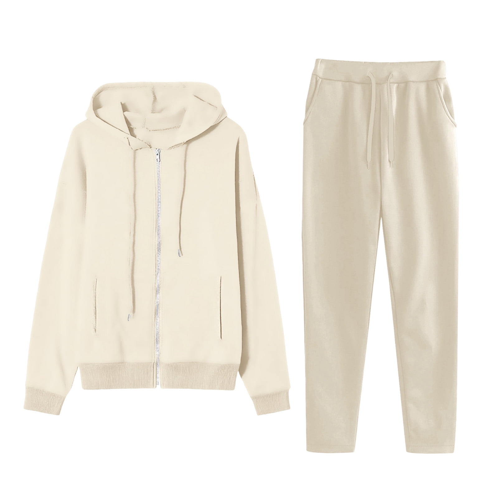 Enjoytime Womens Winter Outfits Solid Color Long Sleeve Zip Up Hoodie Long Sweatpants Sweatsuits Plus Size Jogging Suit Two Piece Sets for Women