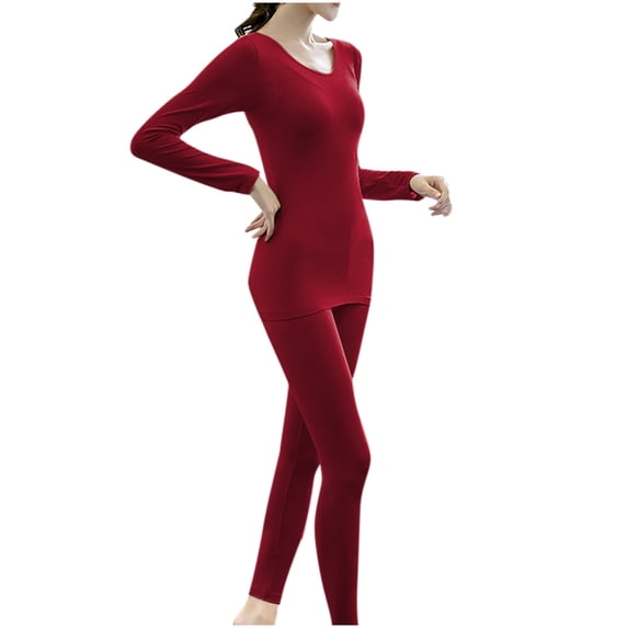 Enjoytime Two Piece Sets for Women Solid Color Round Neck Long Sleeve Tops Pants Sleepwear Fall Winter Base Warm Soft Pajamas Cozy Loungewear