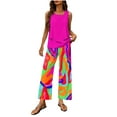 thumbnail image 1 of Enjoytime Two Piece Sets for Women Square Neck Tank Tops with Printed Wide Leg Pants Outfits Summer Travel Casual Plus Size Lounge Set, 1 of 4