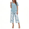 thumbnail image 1 of Enjoytime Two Piece Sets for Women Summer Short Sleeve Tops and Print Capri Pants Lounge Set Summer Vacation Travel Outfits, 1 of 6