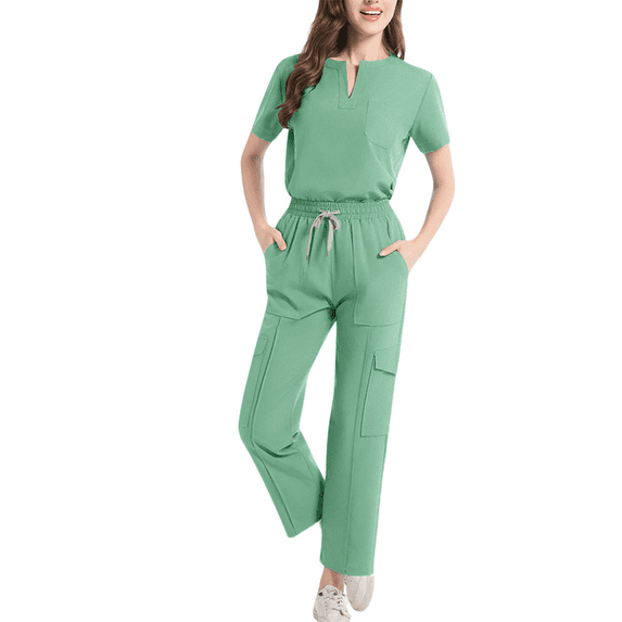 Enjoytime Two Piece Sets for Women V-Neck Short Sleeve Tops and Pants Comfortable Workwear Lightweight Matching Outfits