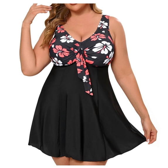 Enjoytime Two Piece Swimsuit for Women Modest Plus Size Tankini Flowy Swim Dress with Shorts Bathing Suit