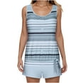 thumbnail image 1 of Enjoytime Two Piece Swimsuit for Women Striped High Waisted Crewneck Tankini Swimsuits Tummy Control Modest Plus Size Bathing Suit, 1 of 5