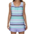 thumbnail image 1 of Enjoytime Two Piece Swimsuit for Women Striped High Waisted Crewneck Tankini Swimsuits Tummy Control Modest Plus Size Bathing Suit, 1 of 5