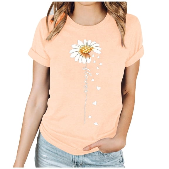 Enjoytime Valentine's Shirts for Women Lover Heart Graphic Round Neck Short Sleeve Tops Trendy Fashion Blouse Plus Size Clothing Beige XXL