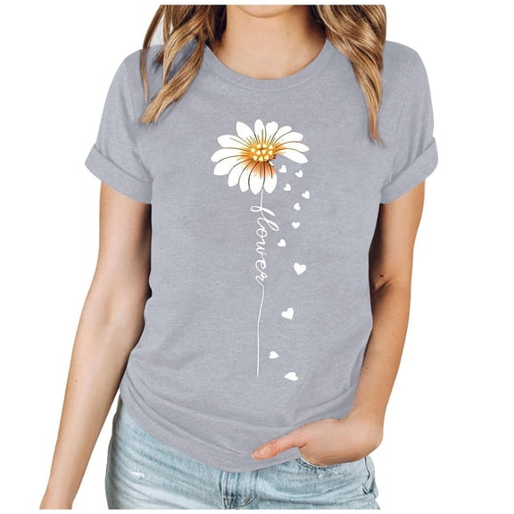 Enjoytime Valentine's Shirts for Women Lover Heart Graphic Round Neck Short Sleeve Tops Trendy Fashion Blouse Plus Size Clothing Gray XXXL