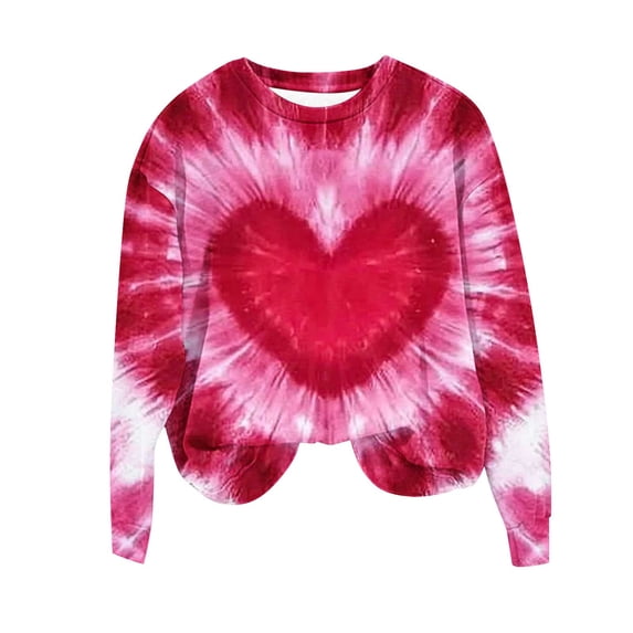 Enjoytime Valentine's Sweatshirts for Women Trendy Printed Crewneck Long Sleeve Shirt Loose Casual Cute Heart Pullover Tops Hot Pink XXL