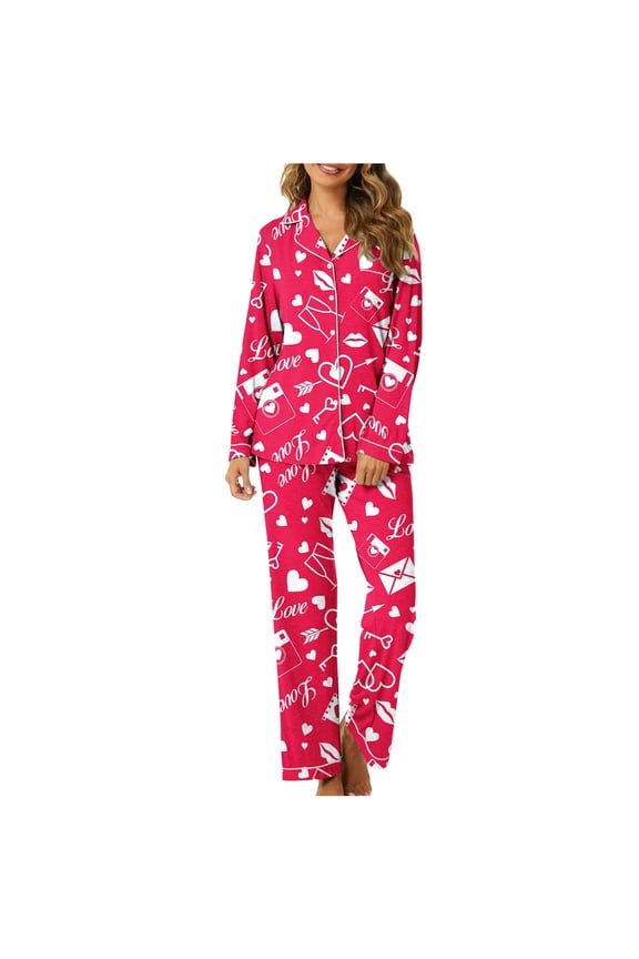 Valentines Day Gifts Long Sleeve Pajamas for Women Set Casual 2 Piece Lounge Pj Set Comfy Plus Size Lounge Set