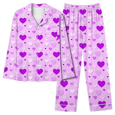 Enjoytime Valentines Day Gifts Womens Pajama Sets 2Pcs Pj Sets Heart Printed Button Down Pjs Set Sleepwear Loungewear Pajamas on Clearance
