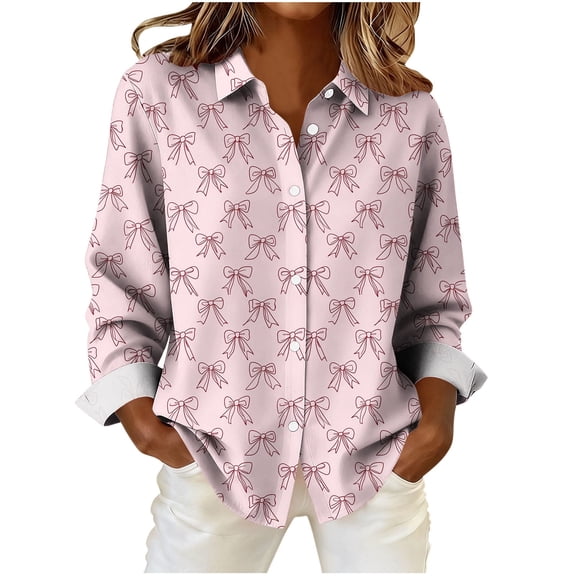 Enjoytime Valentines Day Women Blouses Heart Print Lapel Button Down Shirts Spring Fashion Vintage Casual Long Sleeve Tops