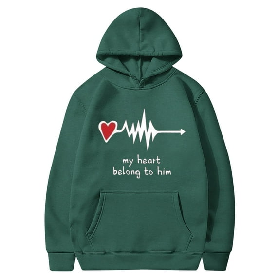 Enjoytime Valentines Day Womens Hoodie Casual Long Sleeve Heart Graphic Printed Pullover Sweatshirts Tops with Pocket Couple Lightweight Loose Sweatshirt Tops for Women 2024 on Clearance