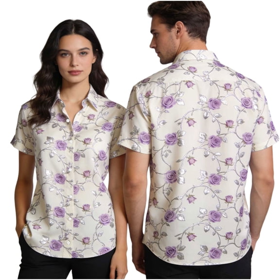 Enjoytime Valentines Funny Couple Shirts Heart Graphic Turndown Collar Button Down Blouses Vacation Short Sleeve Tops Plus Size Clothes