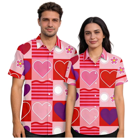 Enjoytime Valentines Matching Shirts for Couples Heart Graphic Turndown ...