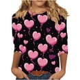 thumbnail image 1 of Enjoytime Valentines Shirts for Women Hearts Printed Round Neck 3/4 Sleeve Tops Trendy Casual Plus Size Blousese Black XL, 1 of 6