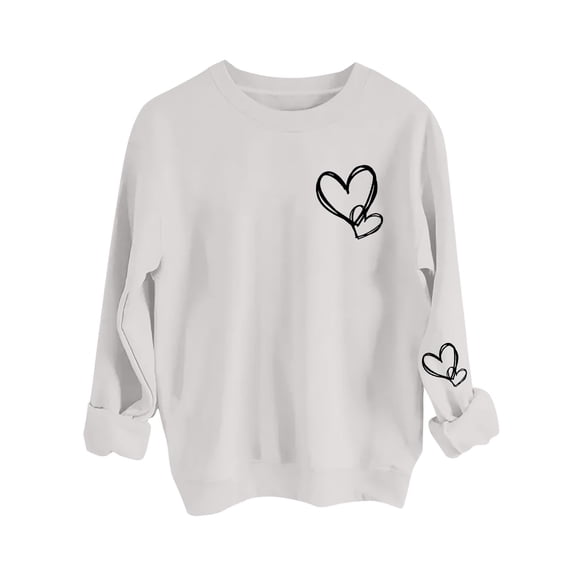 Enjoytime Valentines Sweatshirt for Women Cute Heart Print Long Sleeve Tops Casual Loose Pullover Crewneck Sweatshirt White XS