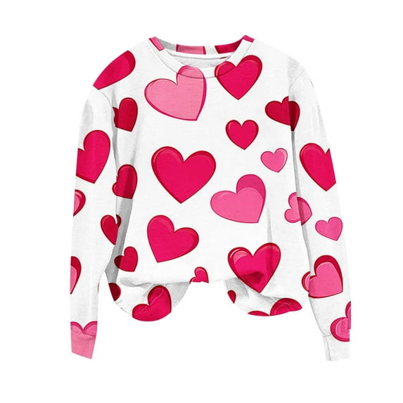 Enjoytime Valentines Womens Sweatshirts Trendy Lover Heart Print Long Sleeve Crewneck Sweatshirt Cute Funny Loose Casual Plus Size Top White L