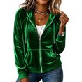 thumbnail image 1 of Enjoytime Velvet Hoodies for Women Long Sleeve Zip Up Jacket Fall Winter Solid Soft Casual Sweatshirt Outerwear with Pocket, 1 of 7