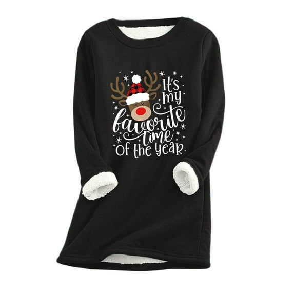 Enjoytime Warm Long Sleeve Tops for Women Cute Letter Printed Christmas Shirts Round Neck Tunic Blouses Fall Winter Clothes