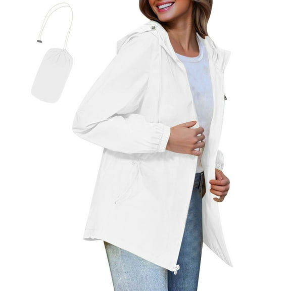 Enjoytime Waterproof Jackets for Women Long Sleeve Lightweight Portable Rain Coat Outdoor Hooded Windbreaker
