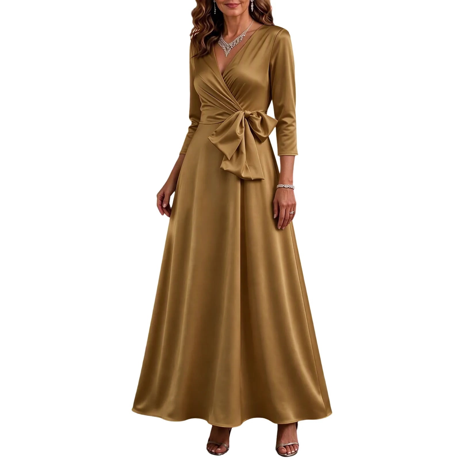 Ada Lin Enjoytime Wedding Guest Dresses for Women Elegant V-Neck 3/4 Sleeve ...