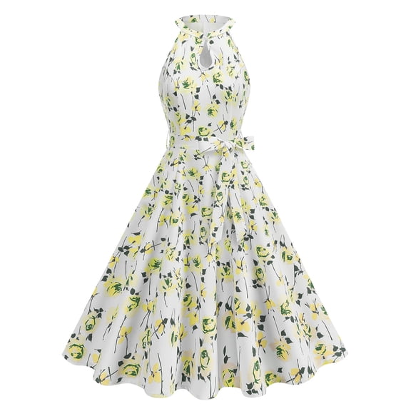 Enjoytime Wedding Guest Dresses for Women Floral Printed Sleeveless Midi Dress Summer Fashion Elegant Holiday Party Dresses
