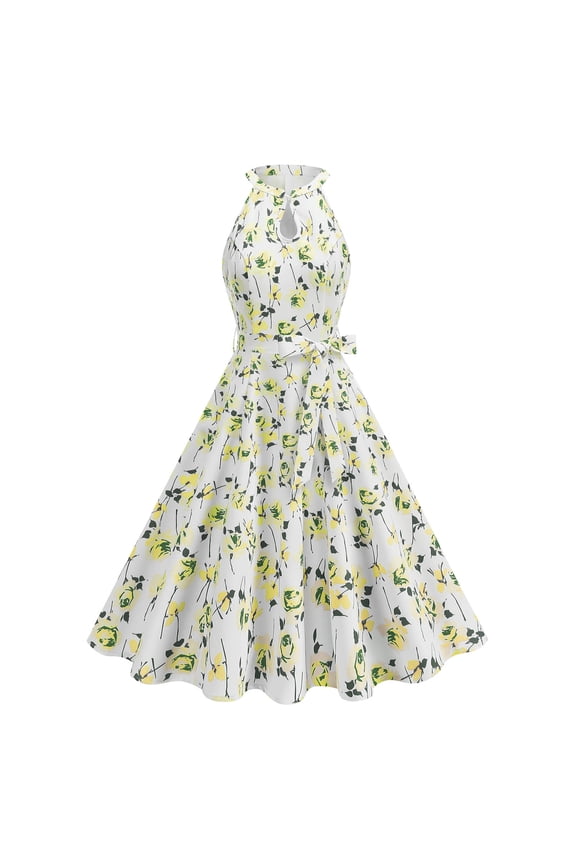 Wedding Guest Dresses for Women Floral Printed Sleeveless Midi Dress Summer Fashion Elegant Holiday Party Dresses